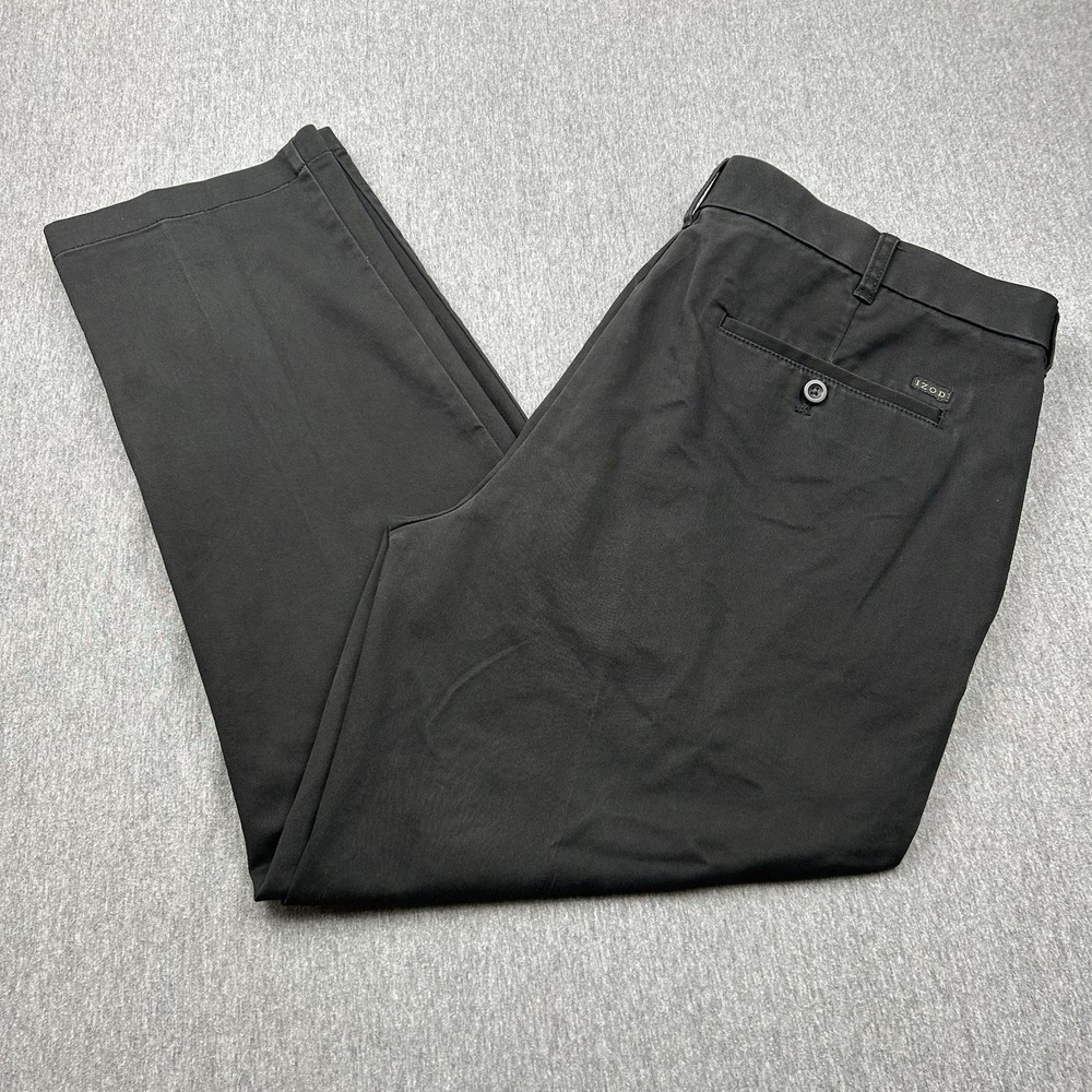 Izod Chino Pants Black Cotton Flat Front‎ Straight Fit Men's 38x30